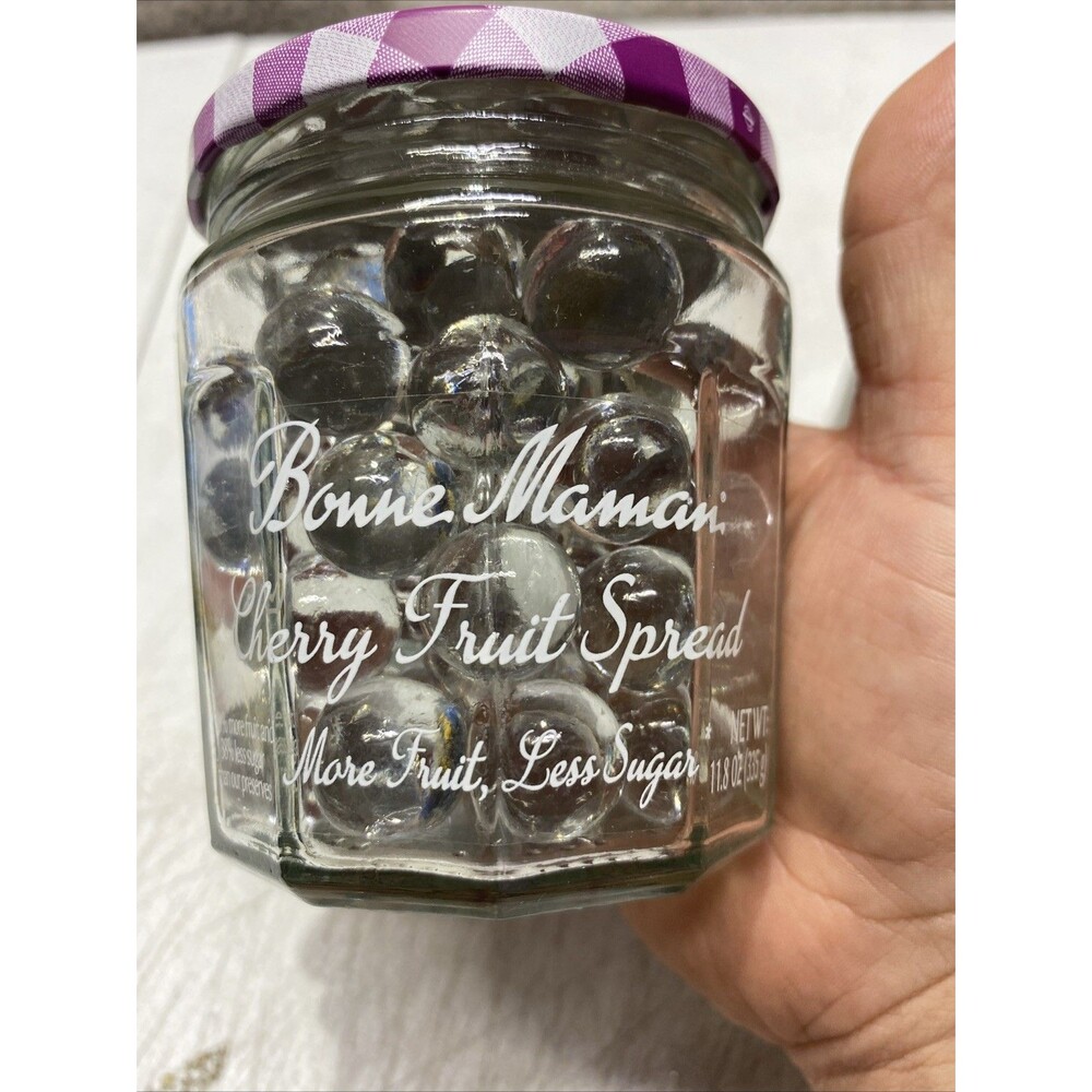 Bonne Maman Empty Jar Gingham Purple Lid 3.5" Tall With 65 Clear Marbles
